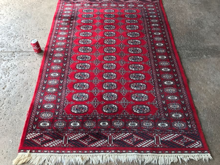 Vintage Wool Persian Area Rug With Reds Blacks And Whites 4'1' X 6'3' [Photo 2]