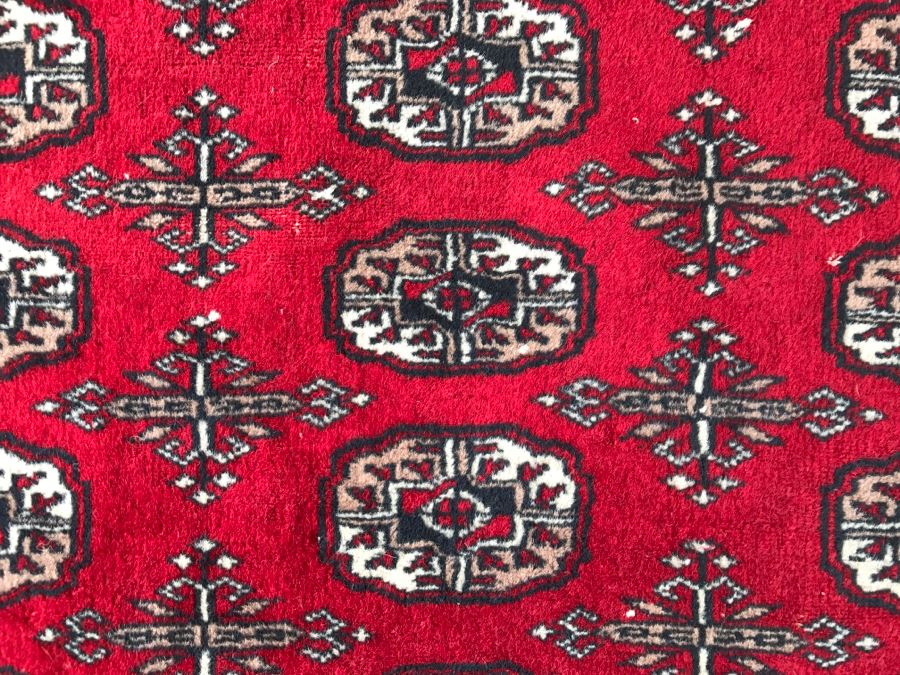 Vintage Wool Persian Area Rug With Reds Blacks And Whites 4'1' X 6'3' [Photo 7]