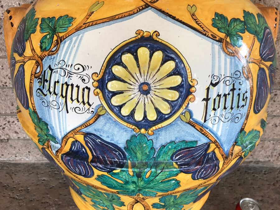 Large Vietri Italian Hand Painted Ceramic Half Wall Pot 'Acqua Fortis' - 2'2'W X 1'3'D X 2'5'H [Photo 3]