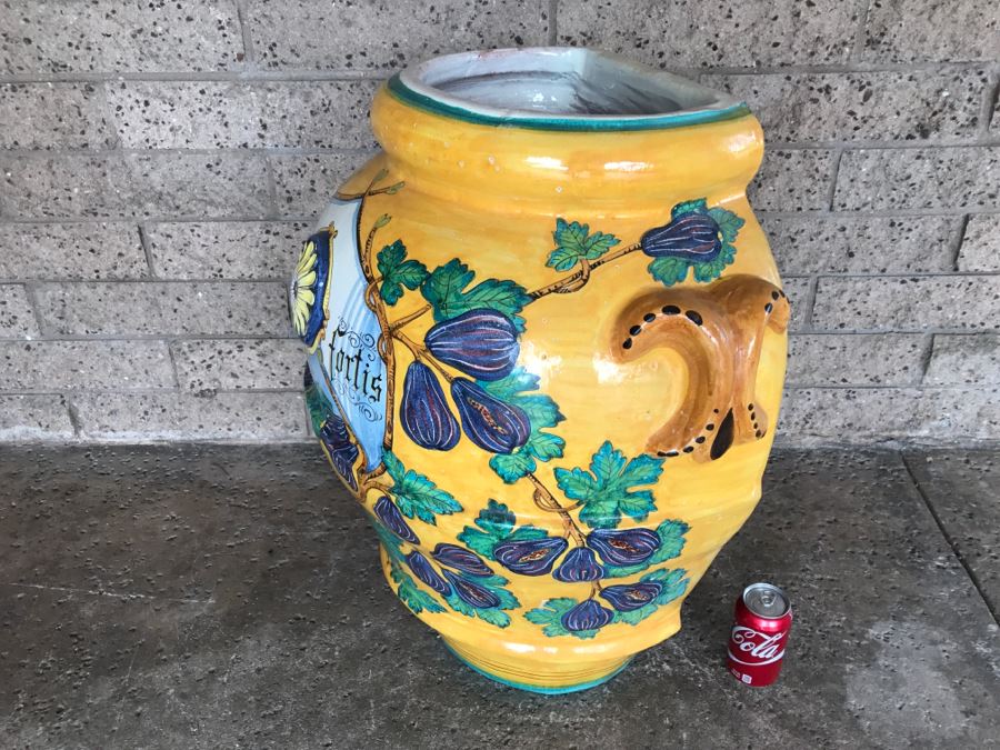 Large Vietri Italian Hand Painted Ceramic Half Wall Pot 'Acqua Fortis' - 2'2'W X 1'3'D X 2'5'H [Photo 14]