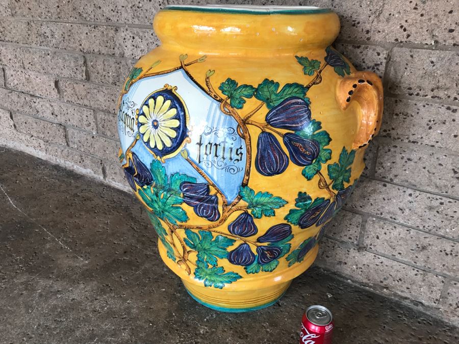 Large Vietri Italian Hand Painted Ceramic Half Wall Pot 'Acqua Fortis' - 2'2'W X 1'3'D X 2'5'H [Photo 5]