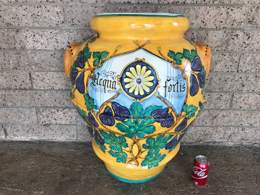 Large Vietri Italian Hand Painted Ceramic Half Wall Pot 'Acqua Fortis' - 2'2'W X 1'3'D X 2'5'H [Photo 2]