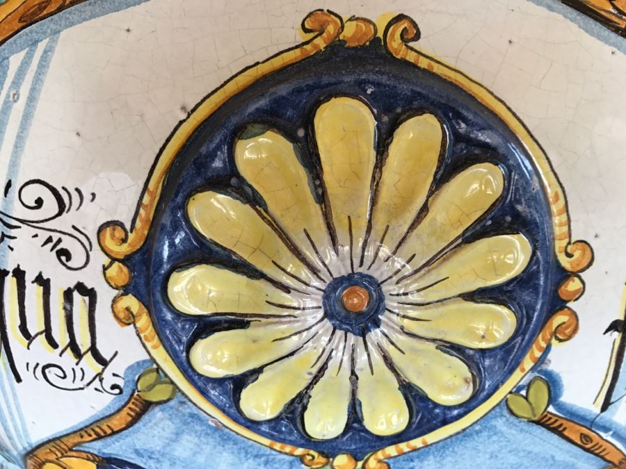 Large Vietri Italian Hand Painted Ceramic Half Wall Pot 'Acqua Fortis' - 2'2'W X 1'3'D X 2'5'H [Photo 4]