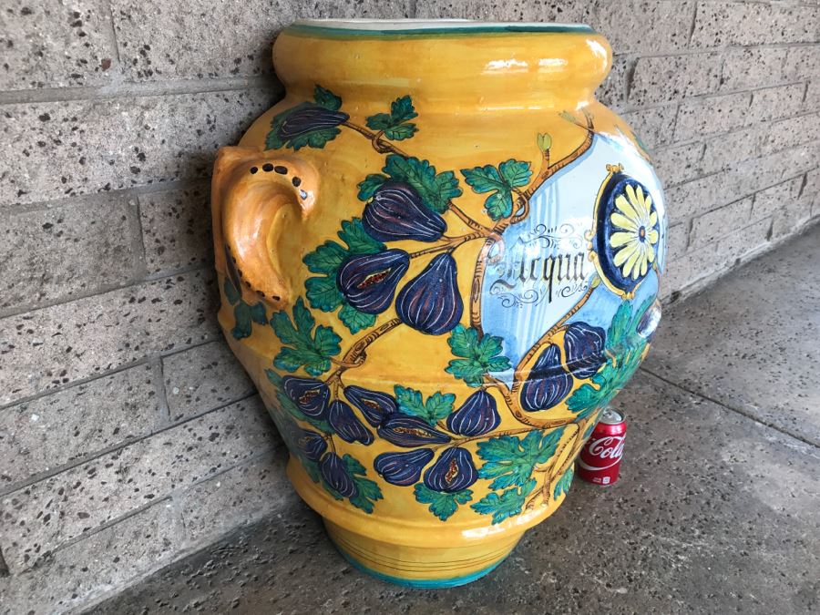 Large Vietri Italian Hand Painted Ceramic Half Wall Pot 'Acqua Fortis' - 2'2'W X 1'3'D X 2'5'H [Photo 6]