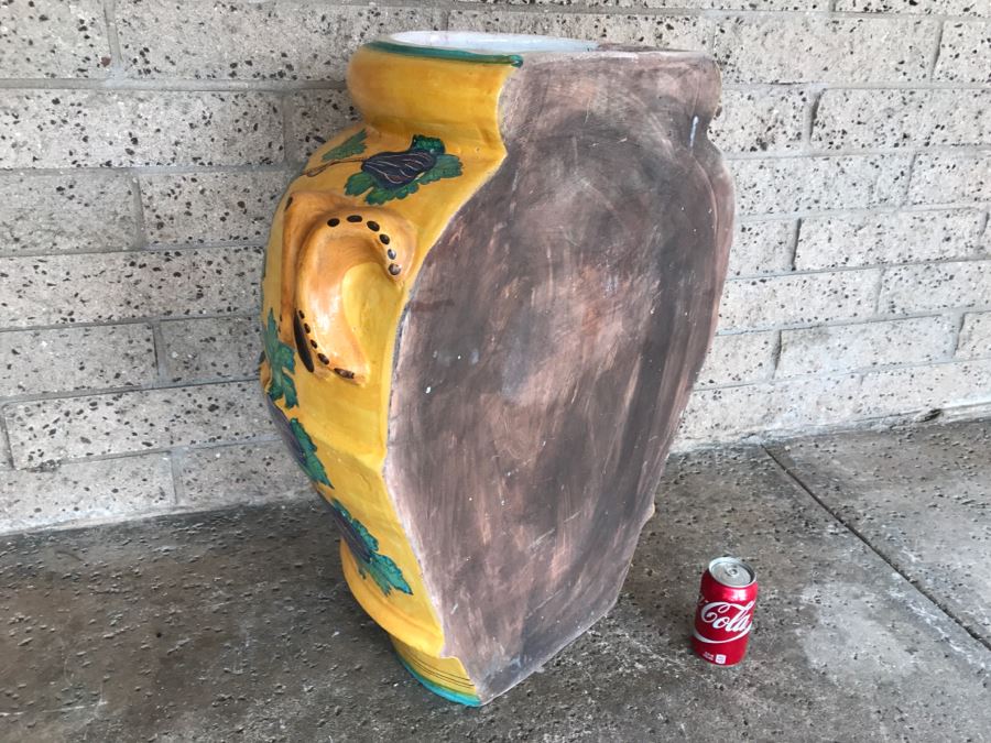 Large Vietri Italian Hand Painted Ceramic Half Wall Pot 'Acqua Fortis' - 2'2'W X 1'3'D X 2'5'H [Photo 17]