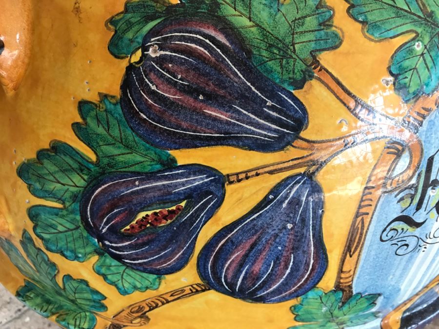 Large Vietri Italian Hand Painted Ceramic Half Wall Pot 'Acqua Fortis' - 2'2'W X 1'3'D X 2'5'H [Photo 7]