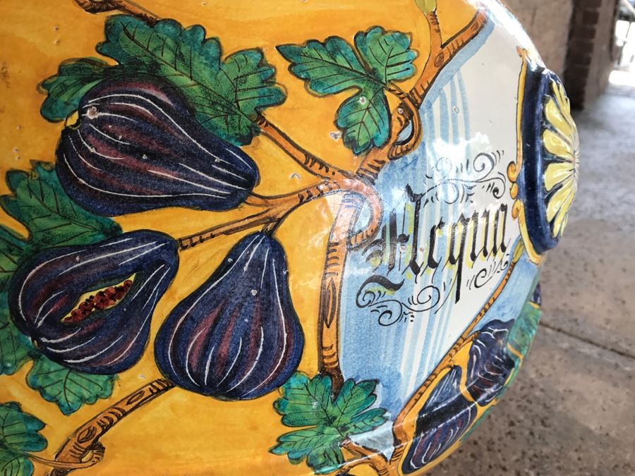 Large Vietri Italian Hand Painted Ceramic Half Wall Pot 'Acqua Fortis' - 2'2'W X 1'3'D X 2'5'H [Photo 9]