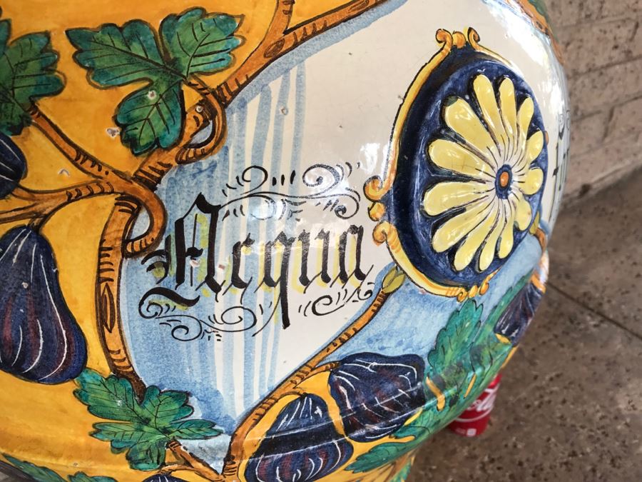 Large Vietri Italian Hand Painted Ceramic Half Wall Pot 'Acqua Fortis' - 2'2'W X 1'3'D X 2'5'H [Photo 8]