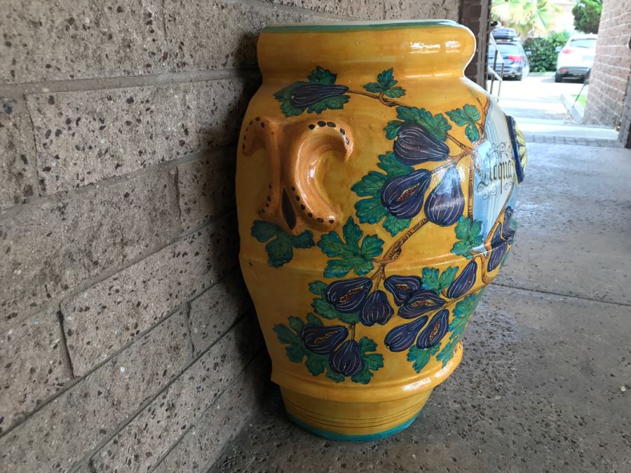Large Vietri Italian Hand Painted Ceramic Half Wall Pot 'Acqua Fortis' - 2'2'W X 1'3'D X 2'5'H [Photo 10]