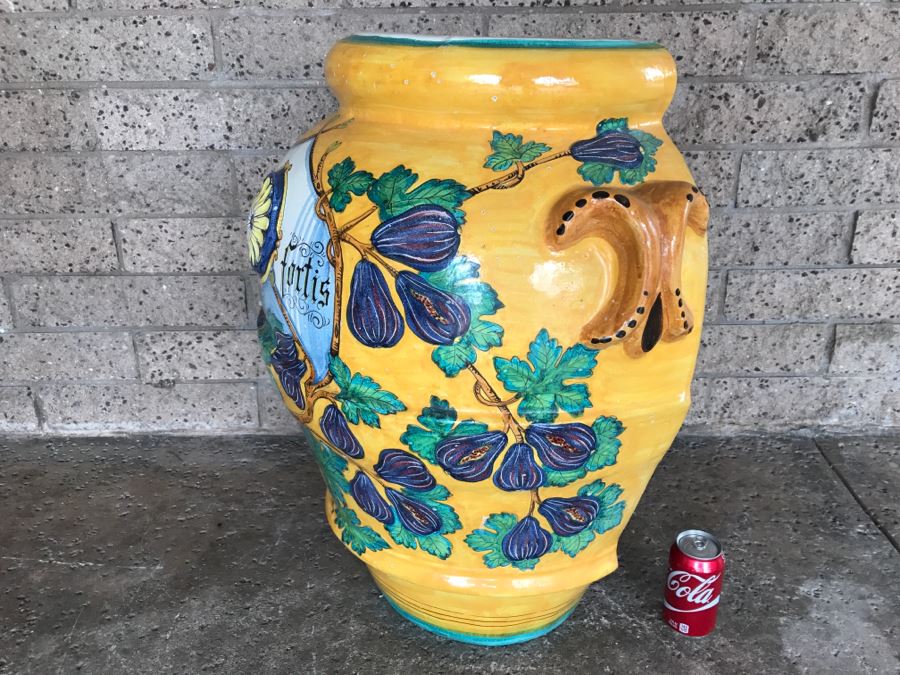 Large Vietri Italian Hand Painted Ceramic Half Wall Pot 'Acqua Fortis' - 2'2'W X 1'3'D X 2'5'H [Photo 13]