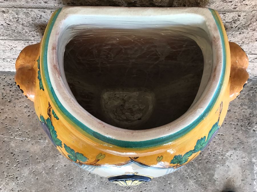 Large Vietri Italian Hand Painted Ceramic Half Wall Pot 'Acqua Fortis' - 2'2'W X 1'3'D X 2'5'H [Photo 11]