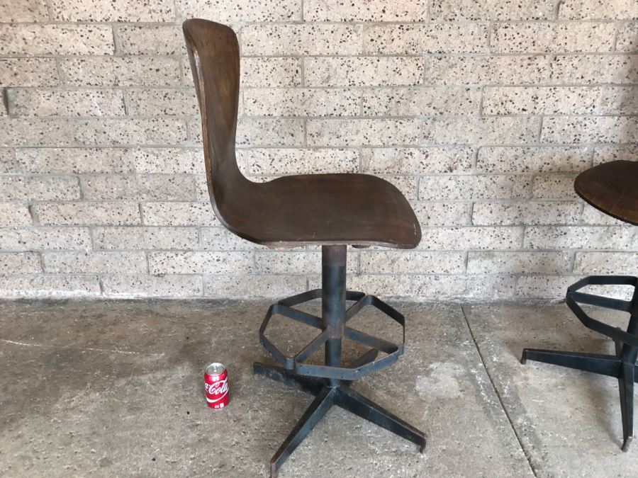 Bent Wood And Metal Crafted Bar Stools - 90 Degree Swivel - 1'7'W X 3'7'H [Photo 4]