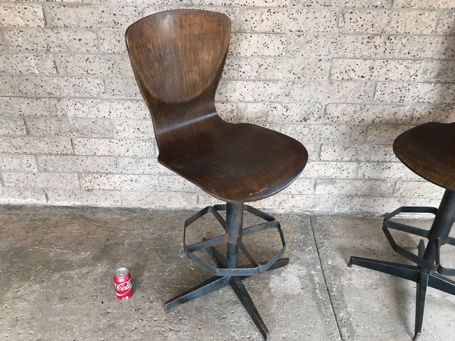 Bent Wood And Metal Crafted Bar Stools - 90 Degree Swivel - 1'7'W X 3'7'H [Photo 3]