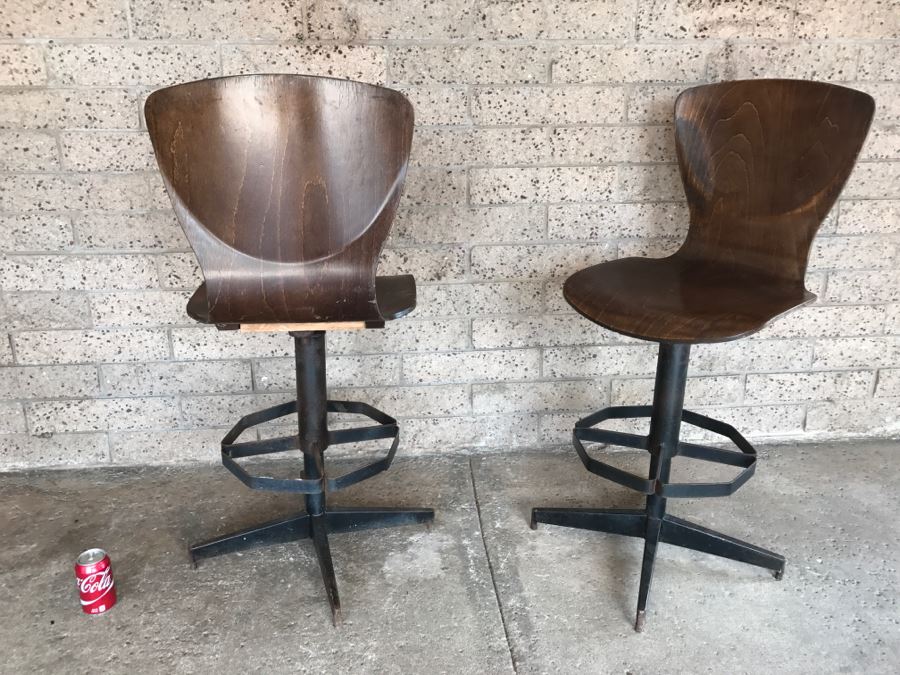 Bent Wood And Metal Crafted Bar Stools - 90 Degree Swivel - 1'7'W X 3'7'H [Photo 7]