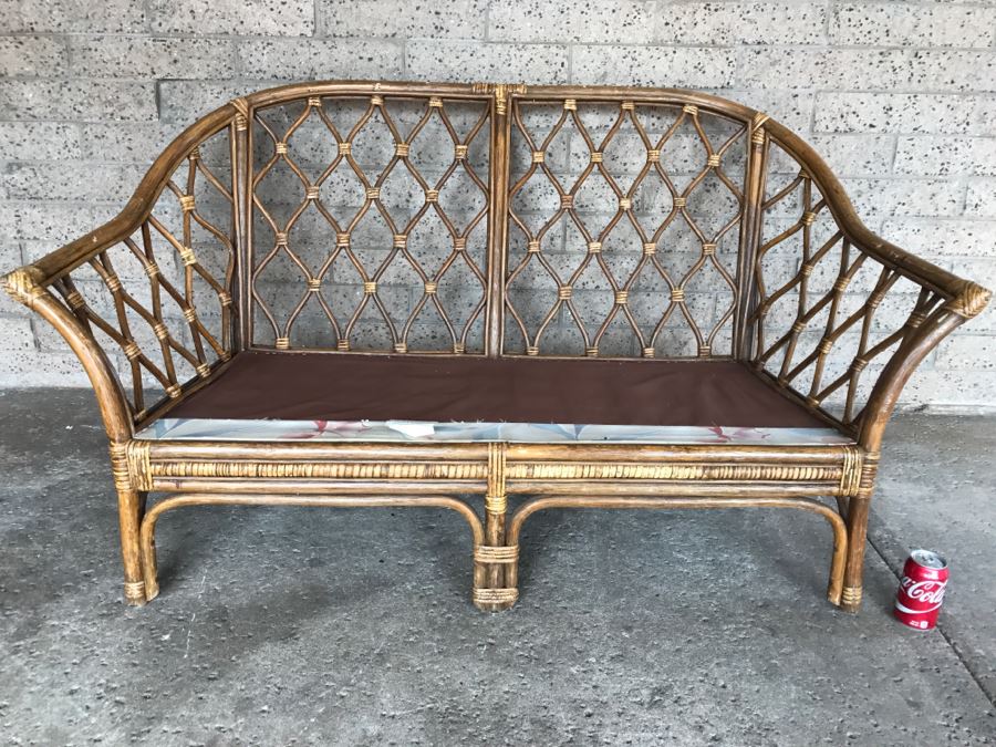 Vintage Rattan Loveseat - Needs Cushions - 5'W X 3'D X 2'10'H [Photo 1]