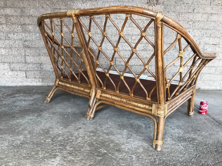 Vintage Rattan Loveseat - Needs Cushions - 5'W X 3'D X 2'10'H [Photo 7]