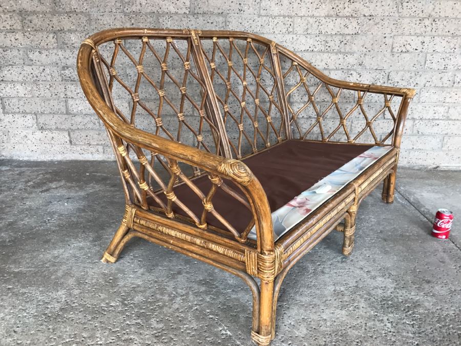 Vintage Rattan Loveseat - Needs Cushions - 5'W X 3'D X 2'10'H [Photo 6]