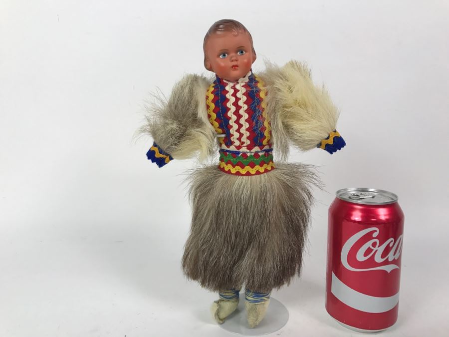 Vintage Doll With Real Fur Clothing