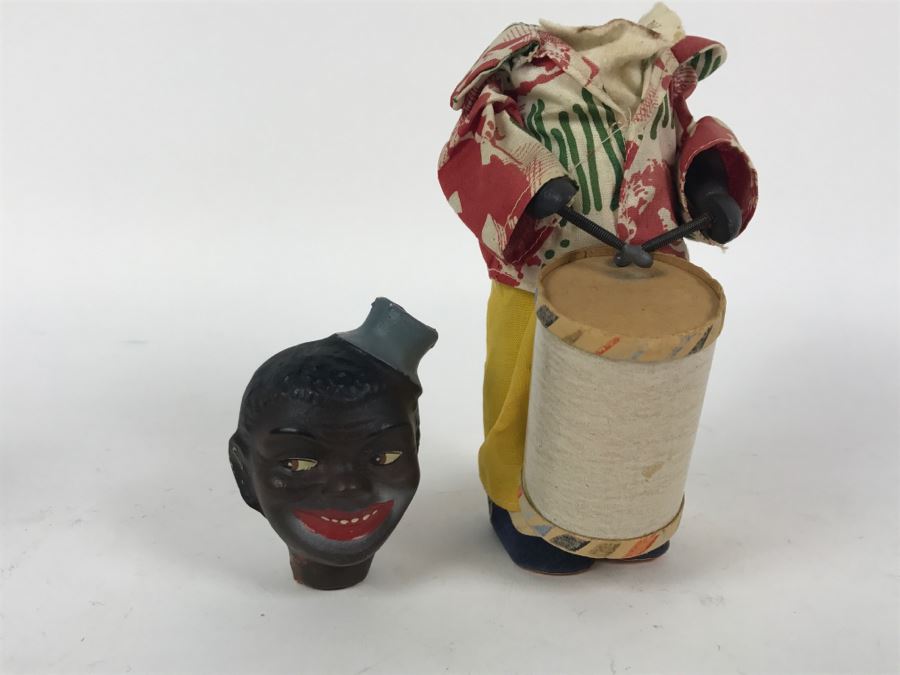 Old German USZ Mechanical Wind-Up Black Drummer Doll Toy - Missing Wind-Up Key - Head Is Loose [Photo 9]