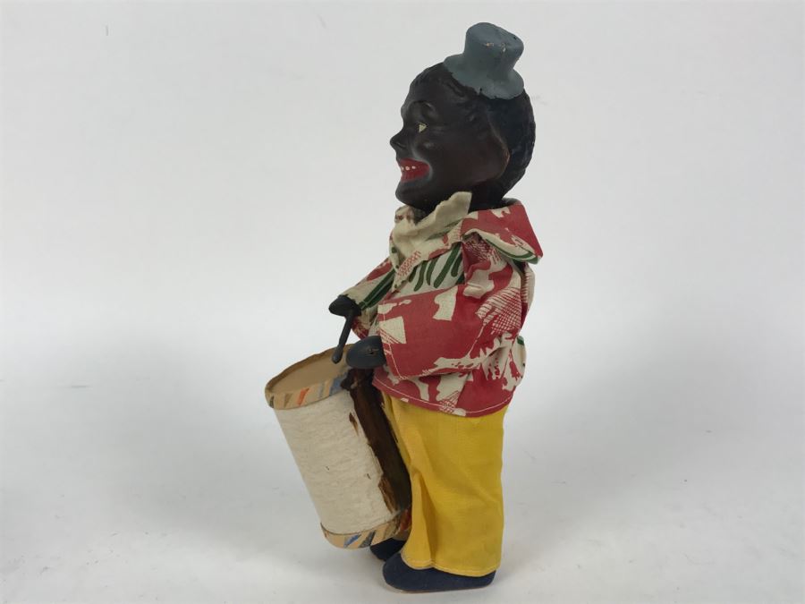 Old German USZ Mechanical Wind-Up Black Drummer Doll Toy - Missing Wind-Up Key - Head Is Loose [Photo 6]