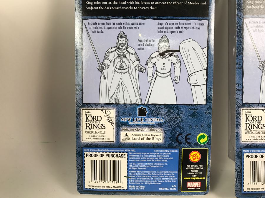 Pair Of Toy Biz The Lord Of The Rings The Return Of The King Aragorn King Of Gondor With Anduril Sword Action Figure New In Box 2003 [Photo 5]