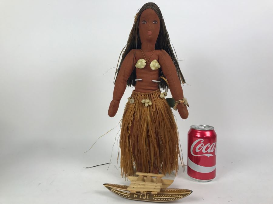 Vintage Large Hand Made Tahiti Doll With Fiji Catamaran Model [Photo 1]