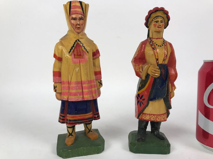 Pair Of Carved Wood Sculptures Made In Soviet Union