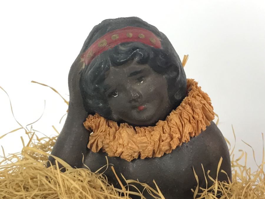 Vintage Hawaiian Tahitian Painted Ceramic Grass Skirt Hula Girl Doll [Photo 3]