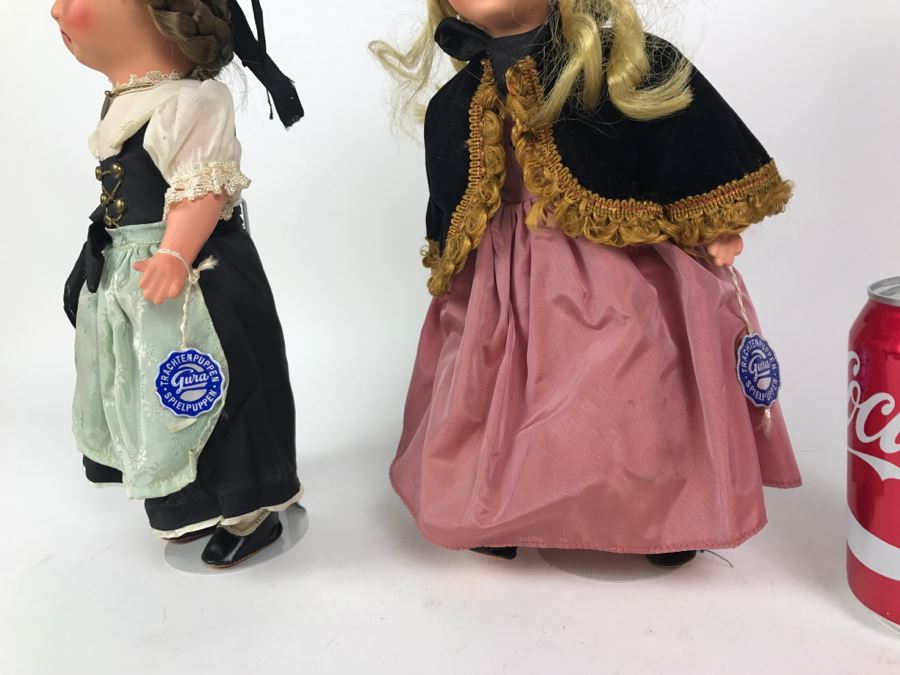 Pair Of Larger GURA Trachtenpuppen Spielpuppen Dolls Costumes From Biedermeier And Appenzell 12.5' Tall With Original Tags [Photo 11]