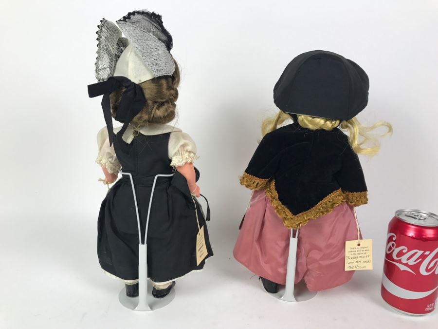 Pair Of Larger GURA Trachtenpuppen Spielpuppen Dolls Costumes From Biedermeier And Appenzell 12.5' Tall With Original Tags [Photo 12]