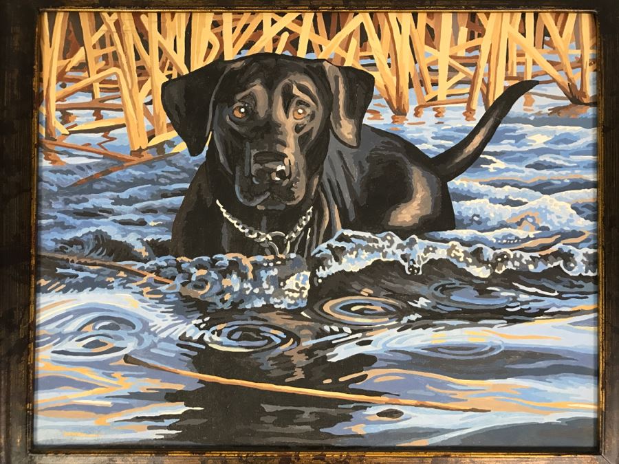 Vintage Paint By Number Black Lab In Water [Photo 3]