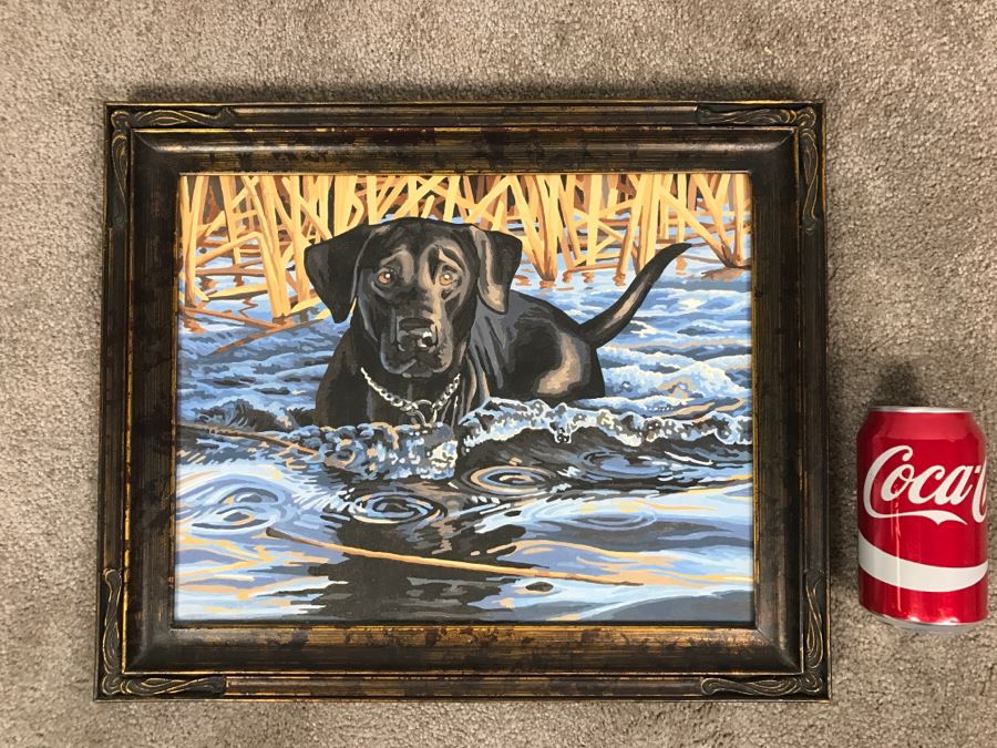 Vintage Paint By Number Black Lab In Water [Photo 2]