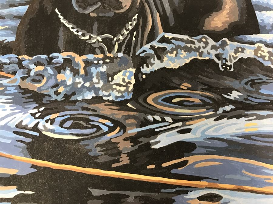 Vintage Paint By Number Black Lab In Water [Photo 5]
