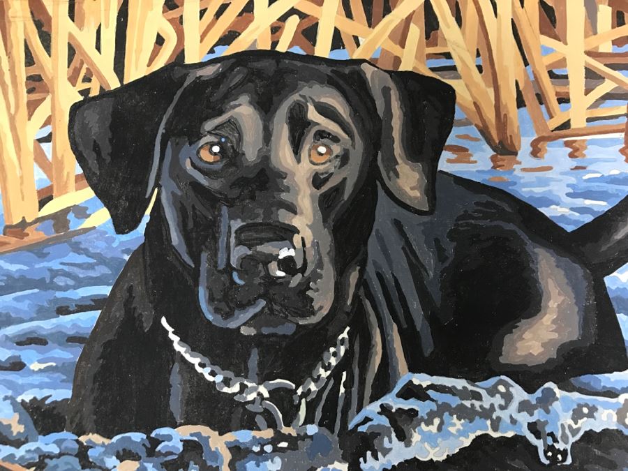 Vintage Paint By Number Black Lab In Water [Photo 4]