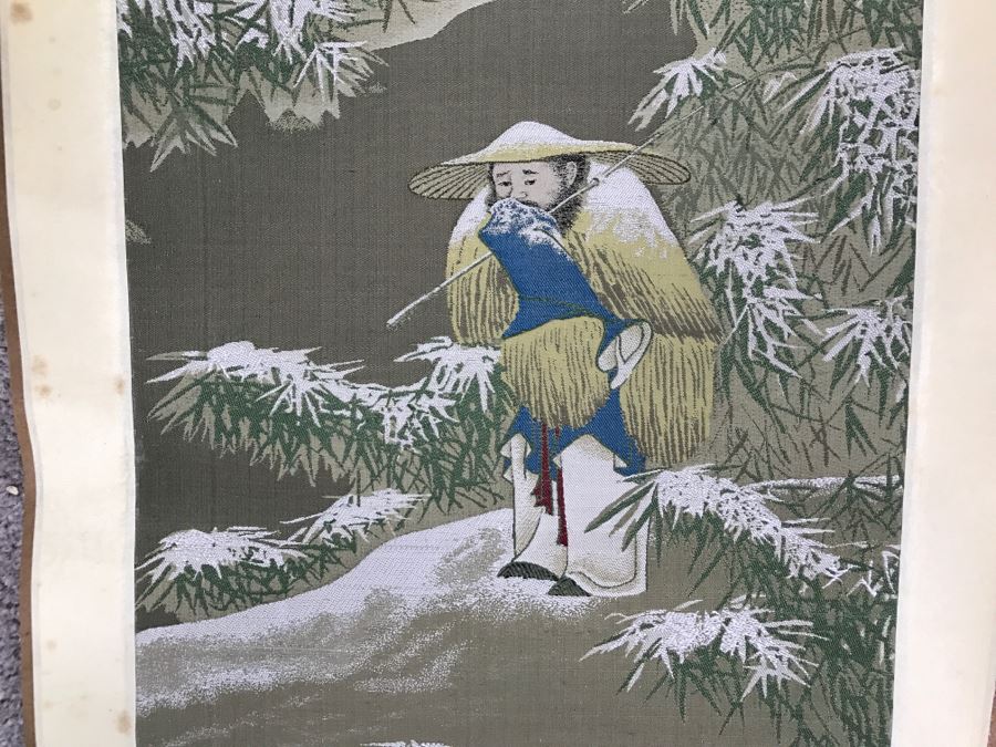 Contemporary Five Dynasties (A. D. 907-959) Reproduction Chinese Tapestry 'Fishing On A Snowy Day' From China Man-Made Fiber Corporation Scroll [Photo 7]