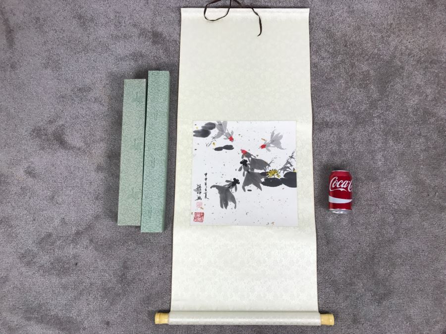 Contemporary Asian Scroll Painting Of Koi Fish [Photo 1]