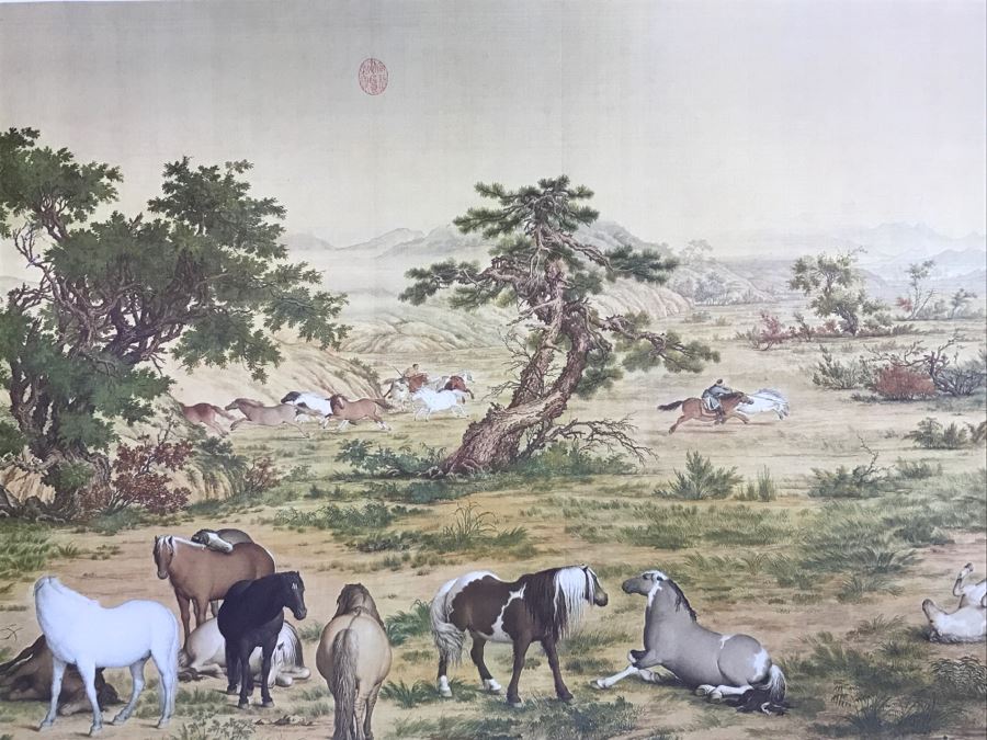 Scroll Print Of One Hundred Stallions By Lang Shih-ling (1688-1766 ...