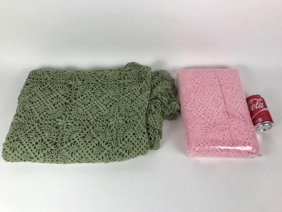 Green And Pink Crocheted Bedspread Or Tablecloth