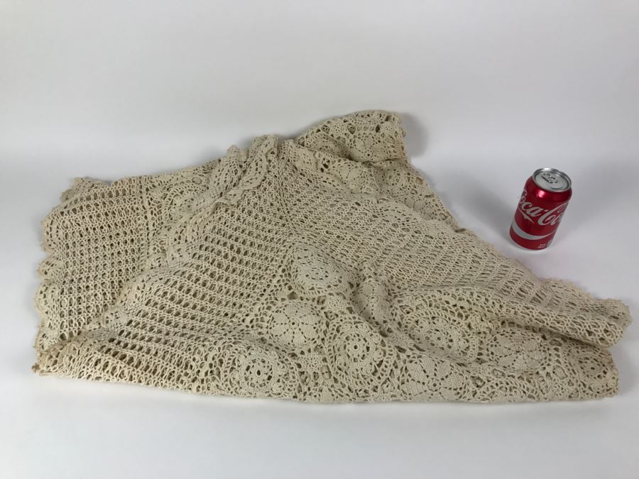 Cream Colored Crocheted Bedspread Or Tablecloth 78' X 48' [Photo 2]