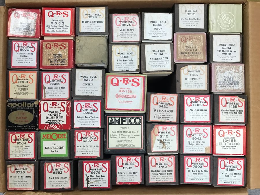 Box Of Various Vintage Piano Rolls For Player Piano