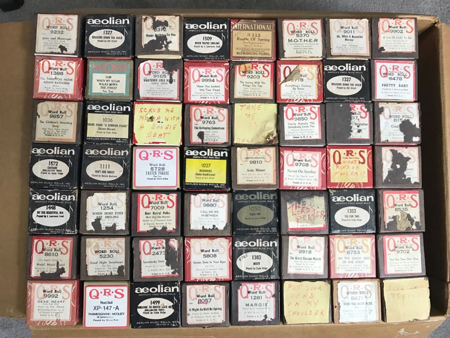 Box Of Various Vintage Piano Rolls For Player Piano