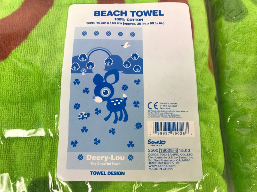Pair Of New Beach Towels Deery-Lou The Cheerful Pawn By Sanrio  [Photo 3]
