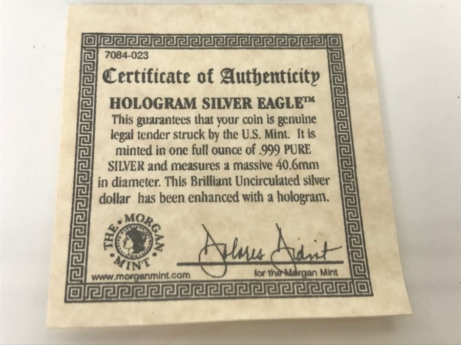 The Morgan Mint 2000 U.S. Silver Eagle Colorized 1Oz .999 Pure Silver And Hologram Silver Eagle 1Oz .999 Pure Silver [Photo 8]