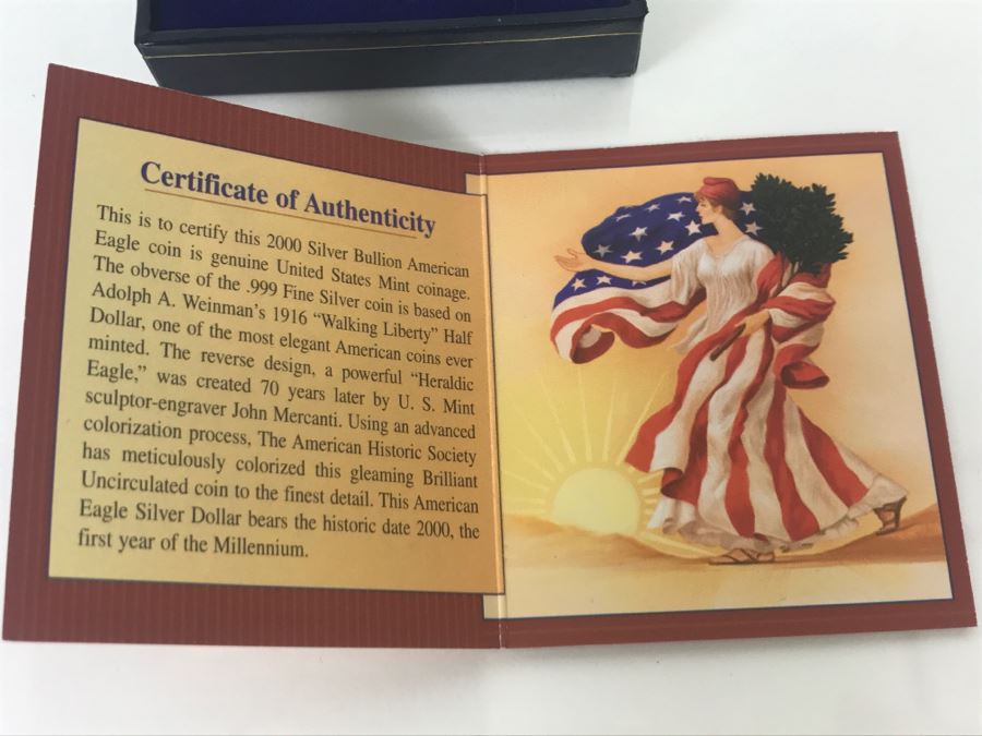 2000 Colorized Silver Bullion American Eagle Coin .999 Fine Silver American Historic Society [Photo 5]