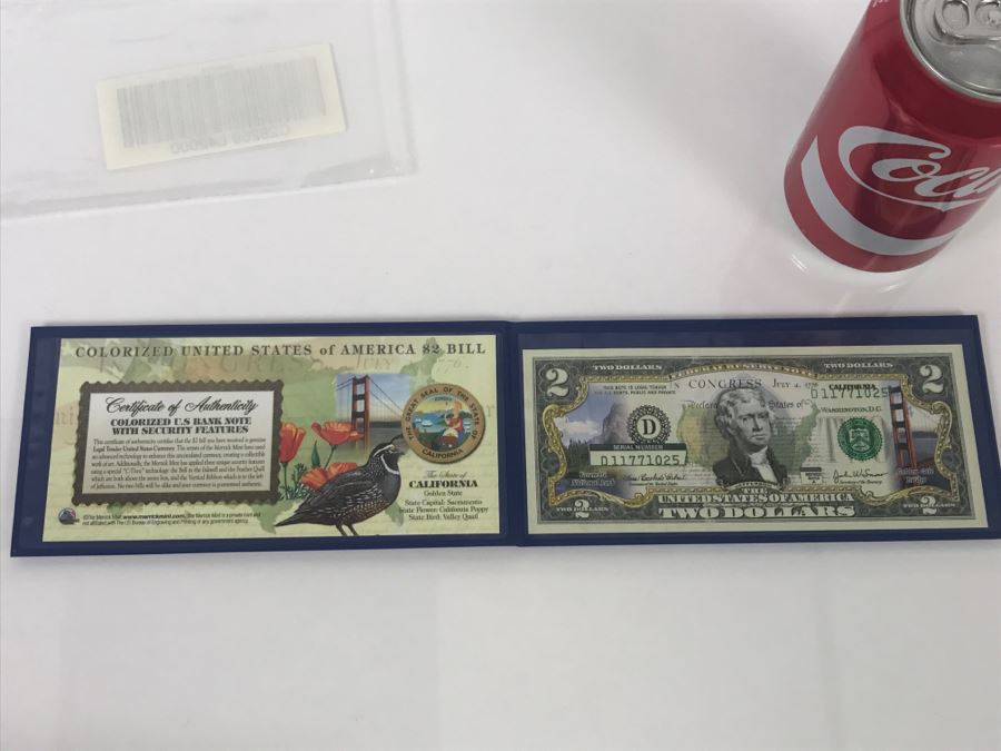Colorized U.S. Bank Note With Security Features $2 Bill California Merrick Mint [Photo 1]