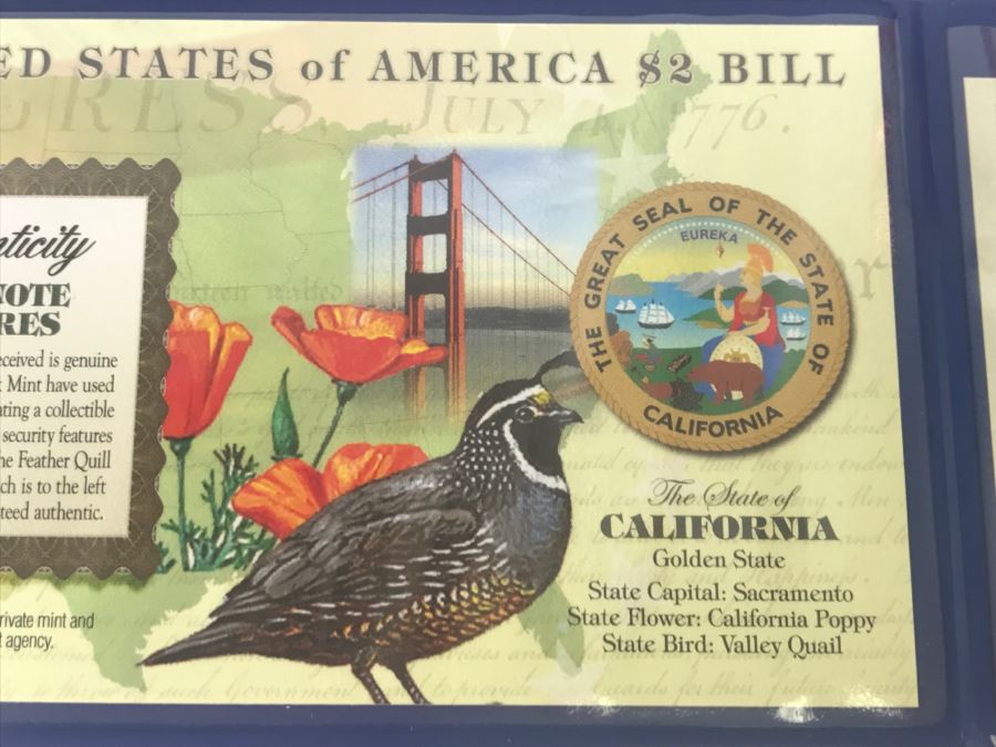 Colorized U.S. Bank Note With Security Features $2 Bill California Merrick Mint [Photo 9]