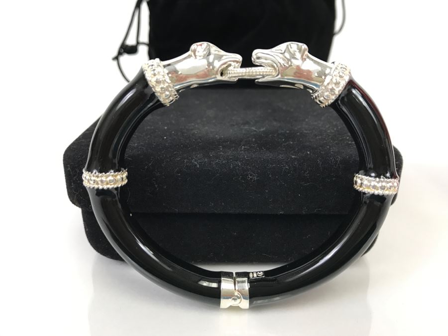 Arte D'Argento Italy Sterling Silver Bangle Panther Head Black