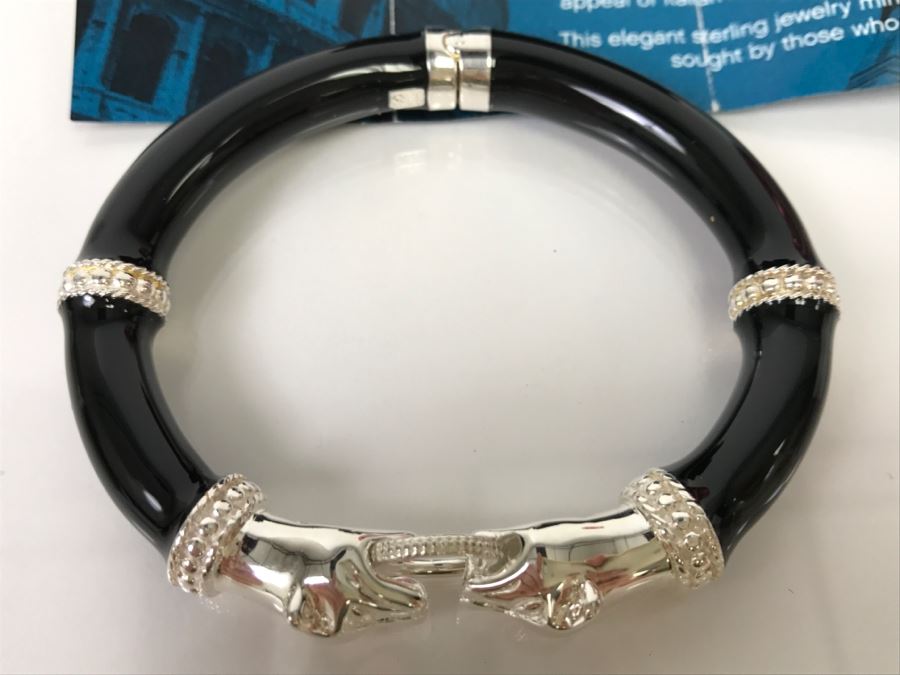 Arte D'Argento Italy Sterling Silver Bangle Panther Head Black [Photo 10]