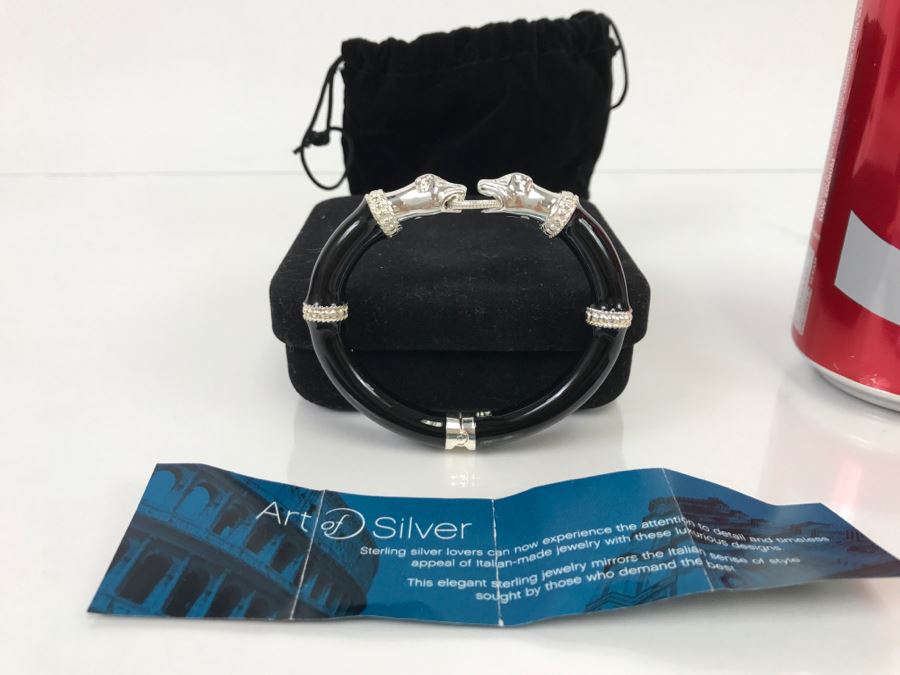 Arte D'Argento Italy Sterling Silver Bangle Panther Head Black [Photo 2]