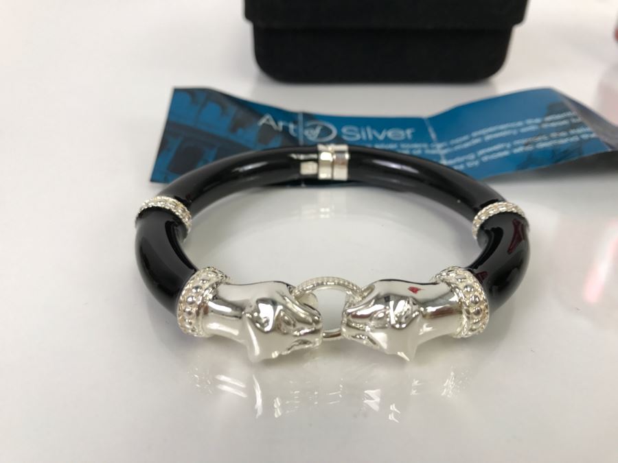 Arte D'Argento Italy Sterling Silver Bangle Panther Head Black [Photo 8]